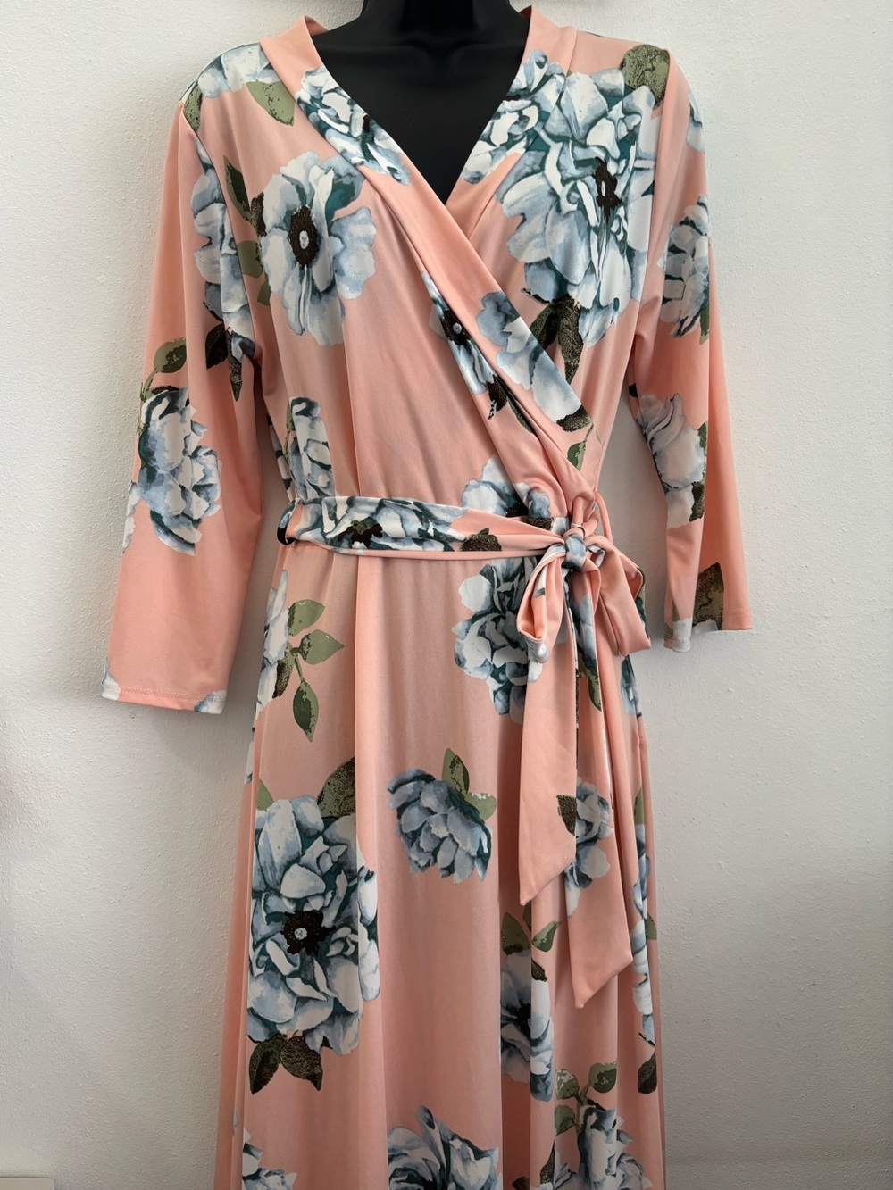 Ups and Downs Peach Floral Wrap Maxi Dress with Tie Waist
